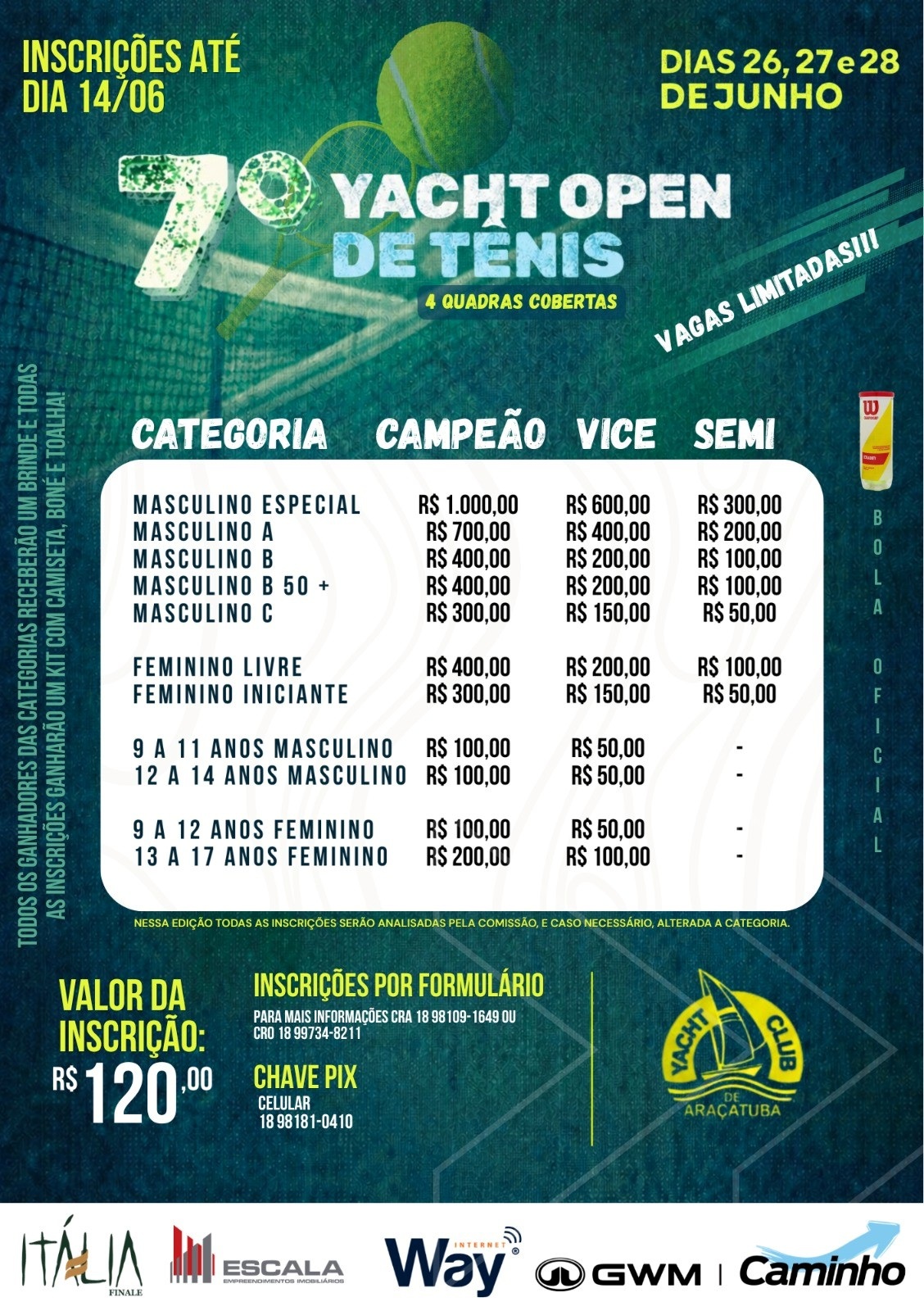 7º Yacht Open de Tênis — 26, 27 e 28 de Junho